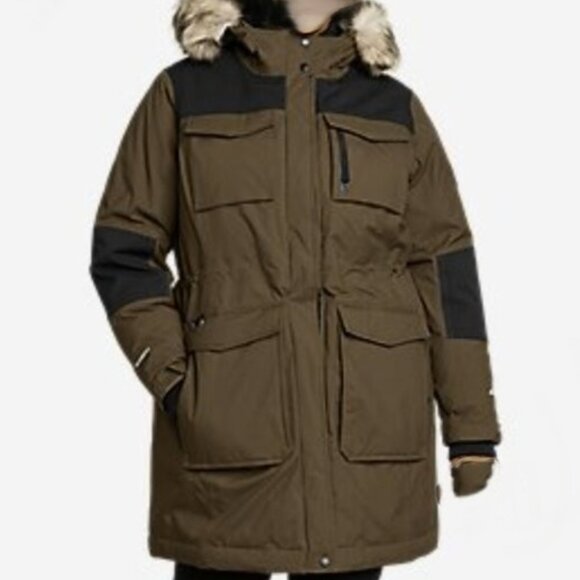 EDDIE BAUER WOMEN'S VINSON MOUNTAIN OPS DOWN PARKA FAUX FUR NEW  SMALL NWT FIRM - Picture 1 of 15